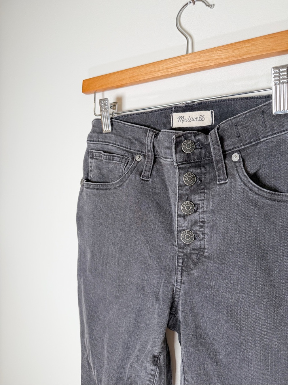 Madewell Gray Button-Fly Mid-Rise Skinny Jeans
